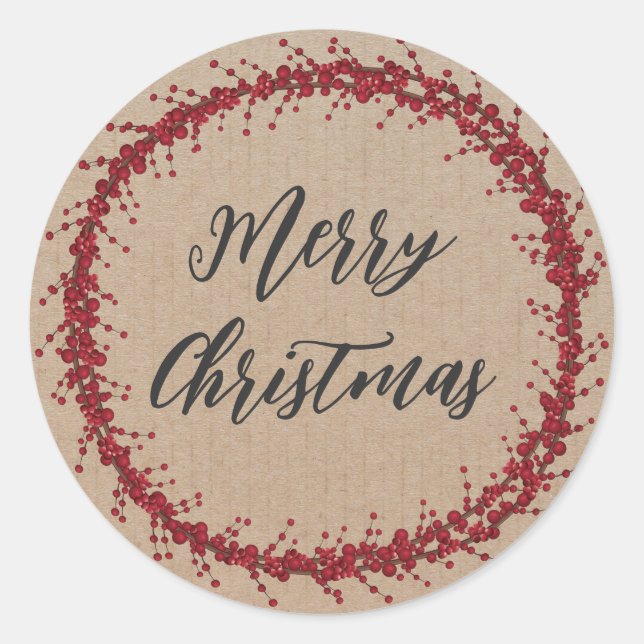 Personalized Christmas Wreath Merry Christmas Clas Classic Round Sticker (Front)