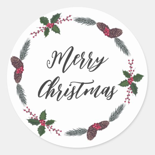 Personalized Christmas Wreath Merry Christmas Clas Classic Round Sticker