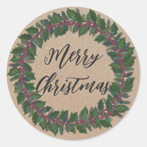 Personalized Christmas Wreath Merry Christmas Clas Classic Round Sticker