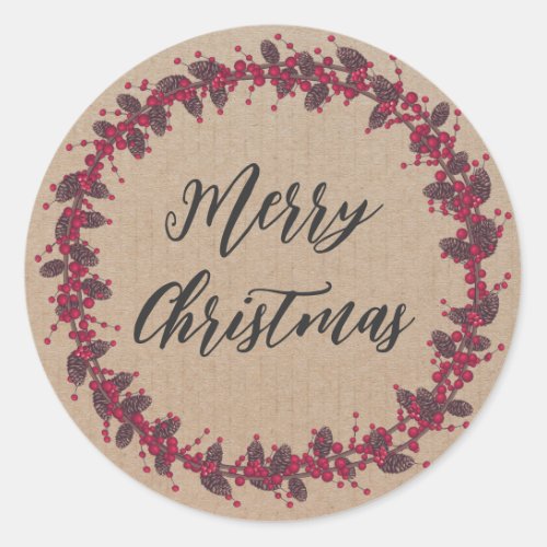 Personalized Christmas Wreath Merry Christmas Clas Classic Round Sticker