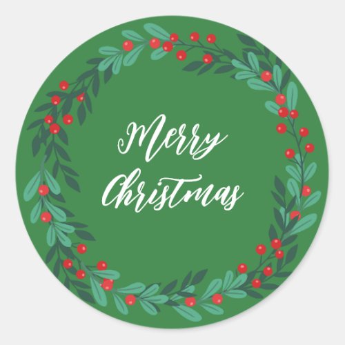 Personalized Christmas Wreath Merry Christmas Clas Classic Round Sticker