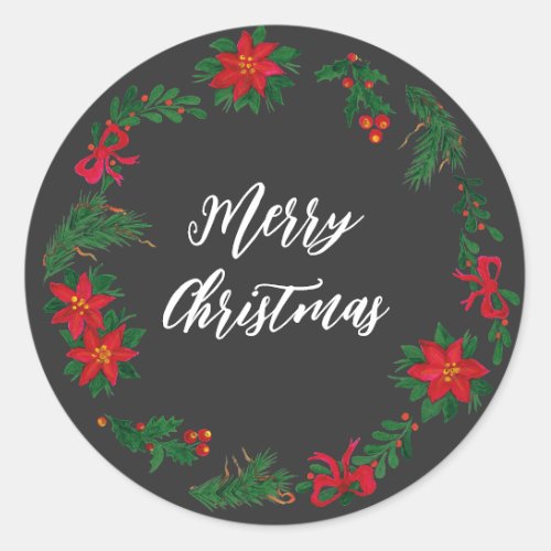 Personalized Christmas Wreath Merry Christmas Clas Classic Round Sticker