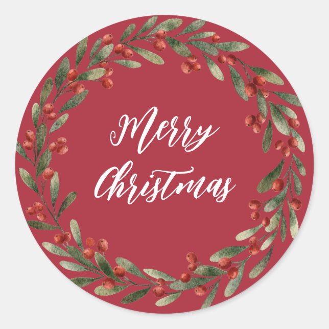 Personalized Christmas Wreath Merry Christmas Clas Classic Round Sticker (Front)