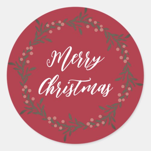 Personalized Christmas Wreath Merry Christmas Clas Classic Round Sticker