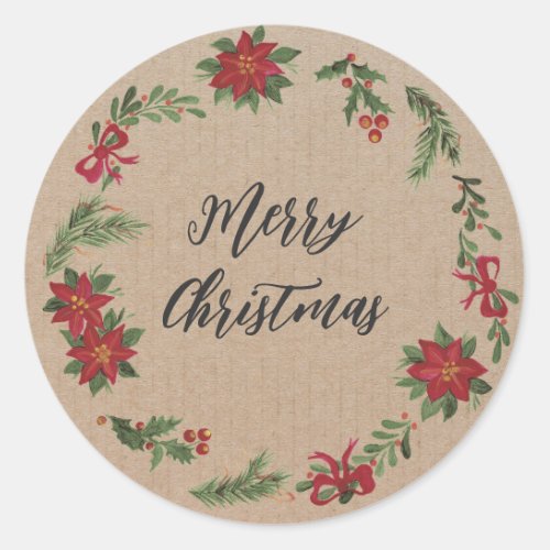 Personalized Christmas Wreath Merry Christmas Clas Classic Round Sticker