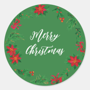 Personalized Christmas Wreath Merry Christmas Clas Classic Round Sticker
