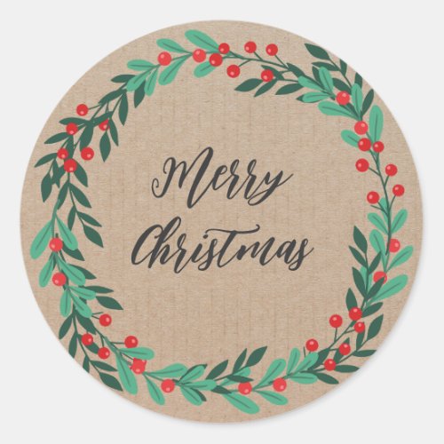 Personalized Christmas Wreath Merry Christmas Clas Classic Round Sticker