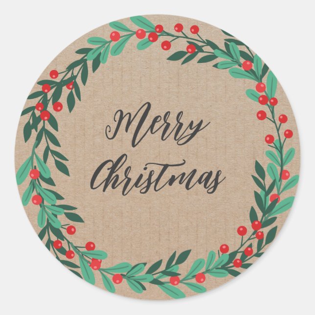 Personalized Christmas Wreath Merry Christmas Clas Classic Round Sticker (Front)