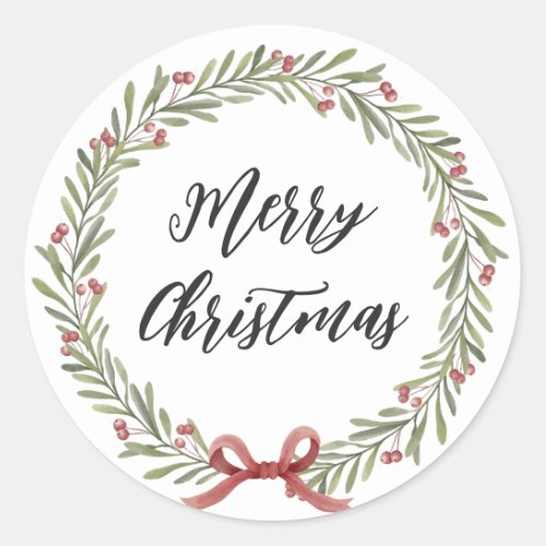 Personalized Christmas Wreath Merry Christmas Classic Round Sticker