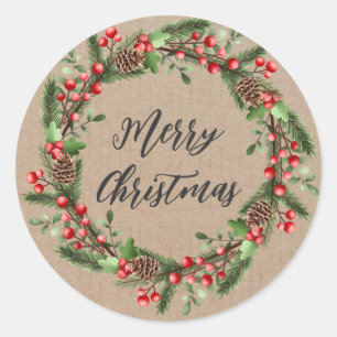 Personalized Christmas Wreath Merry Christmas Classic Round Sticker