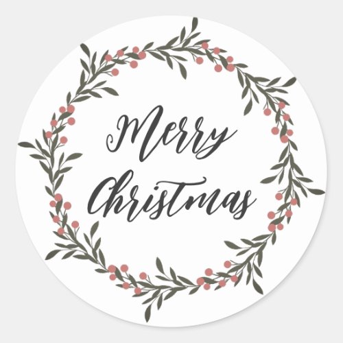 Personalized Christmas Wreath Merry Christmas Classic Round Sticker