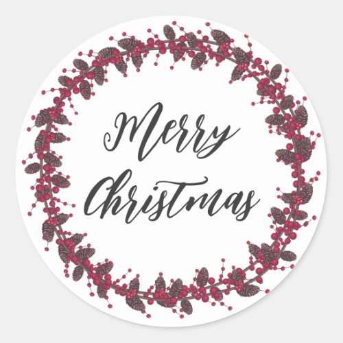 Personalized Christmas Wreath Merry Christmas Classic Round Sticker