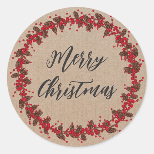 Personalized Christmas Wreath Merry Christmas Classic Round Sticker