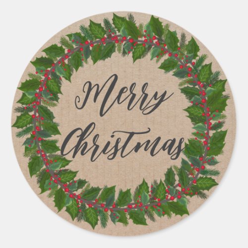 Personalized Christmas Wreath Merry Christmas Classic Round Sticker