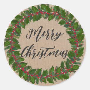 Personalized Christmas Wreath Merry Christmas Classic Round Sticker
