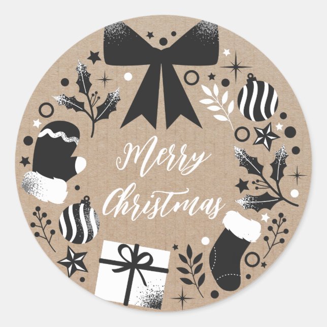Personalized Christmas Wreath Merry Christmas Classic Round Sticker (Front)