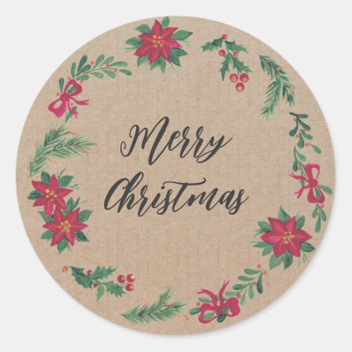 Personalized Christmas Wreath Merry Christmas  Classic Round Sticker