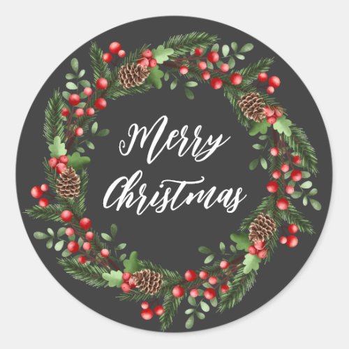 Personalized Christmas Wreath Merry Christmas Classic Round Sticker