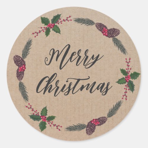 Personalized Christmas Wreath Merry Christmas  Classic Round Sticker