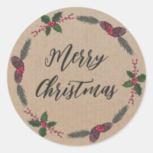 Personalized Christmas Wreath Merry Christmas Classic Round Sticker