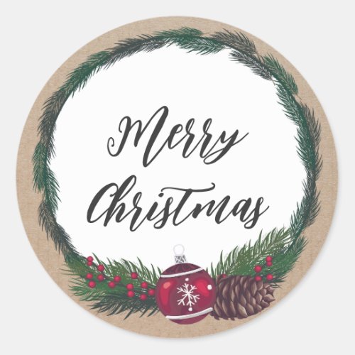 Personalized Christmas Wreath Merry Christmas  Classic Round Sticker