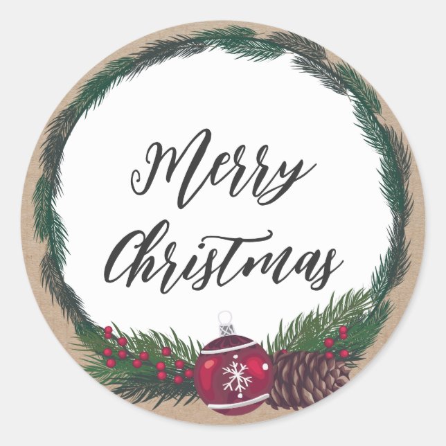 Personalized Christmas Wreath Merry Christmas  Classic Round Sticker (Front)