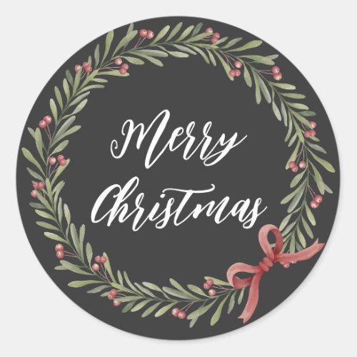 Personalized Christmas Wreath Merry Christmas Classic Round Sticker