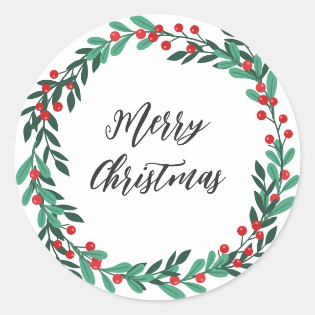 Personalized Christmas Wreath Merry Christmas  Classic Round Sticker (Front)