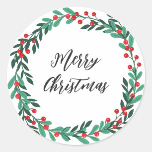 Personalized Christmas Wreath Merry Christmas Classic Round Sticker