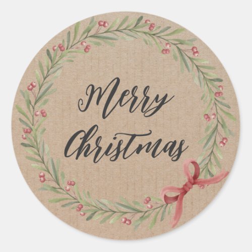 Personalized Christmas Wreath Merry Christmas  Classic Round Sticker