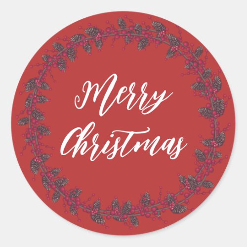 Personalized Christmas Wreath Merry Christmas Classic Round Sticker