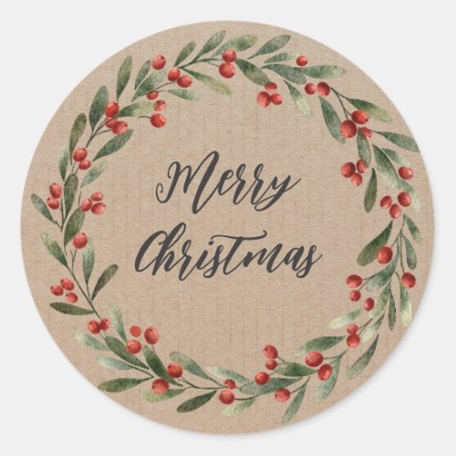 Personalized Christmas Wreath Merry Christmas  Classic Round Sticker