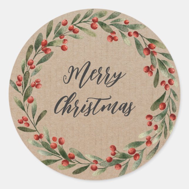 Personalized Christmas Wreath Merry Christmas  Classic Round Sticker (Front)