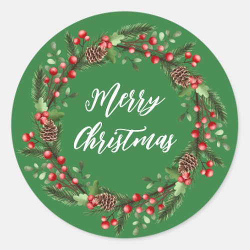 Personalized Christmas Wreath Merry Christmas  Classic Round Sticker