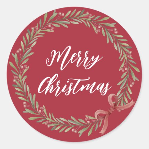 Personalized Christmas Wreath Merry Christmas Classic Round Sticker