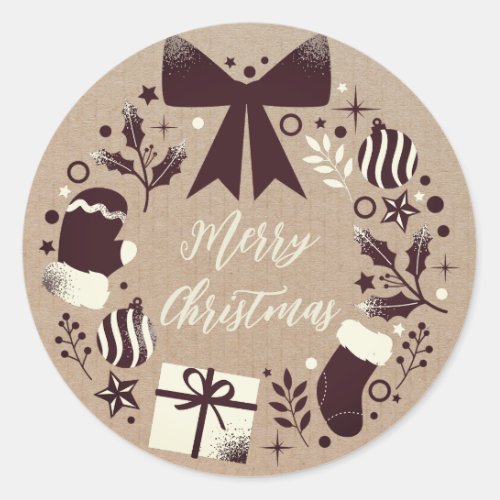 Personalized Christmas Wreath Merry Christmas  Classic Round Sticker