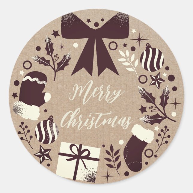Personalized Christmas Wreath Merry Christmas  Classic Round Sticker (Front)