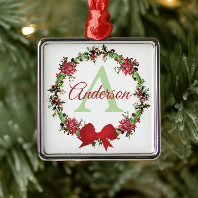 Personalized Christmas wreath  Metal Ornament (Tree)