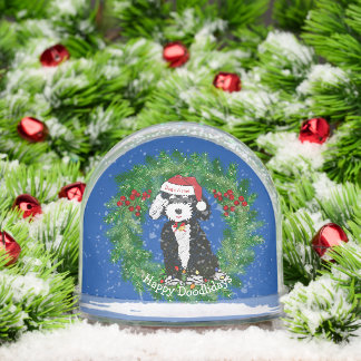 Personalized Christmas Wreath Naughty Bernedoodle Snow Globe