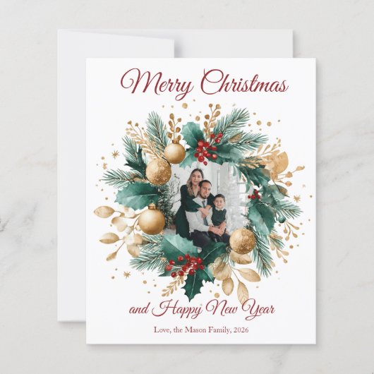 Personalized Christmas Wreath Photo Card (Front)