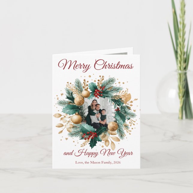 Personalized Christmas Wreath Photo Card (Front)