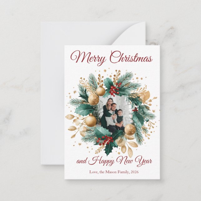 Personalized Christmas Wreath Photo Card (Front)