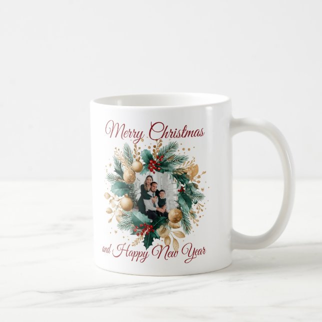 Personalized Christmas Wreath Photo Card Coffee Mug (Right)