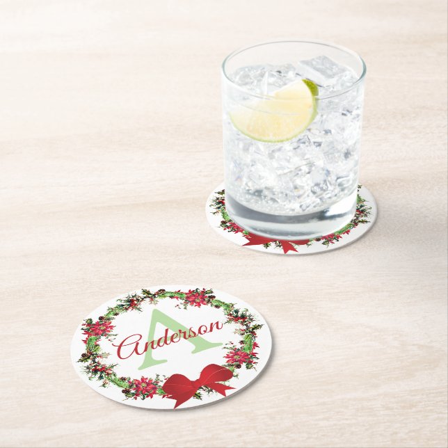 Personalized Christmas wreath  Round Paper Coaster (Insitu)
