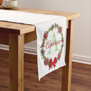 Personalized Christmas wreath Short Table Runner