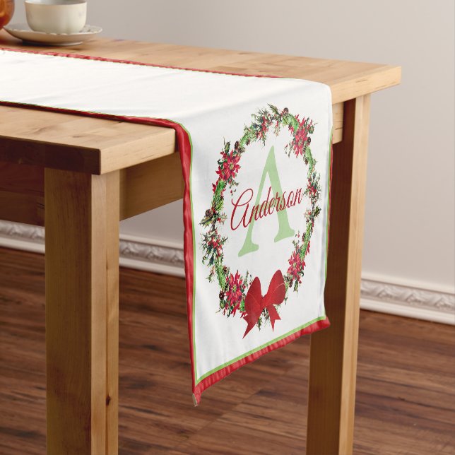 Personalized Christmas wreath  Short Table Runner (In Situ)