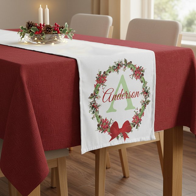 Personalized Christmas wreath  Short Table Runner (Creator Uploaded)