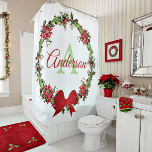 Personalized Christmas wreath  Shower Curtain