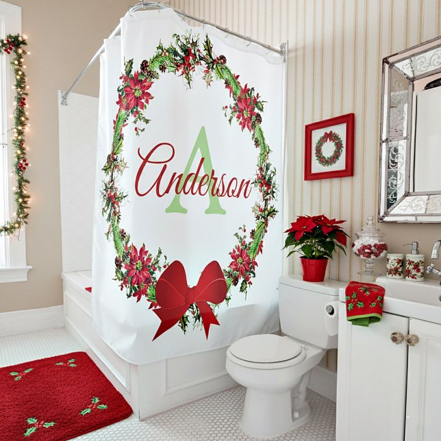 Personalized Christmas wreath  Shower Curtain (Creator Uploaded)