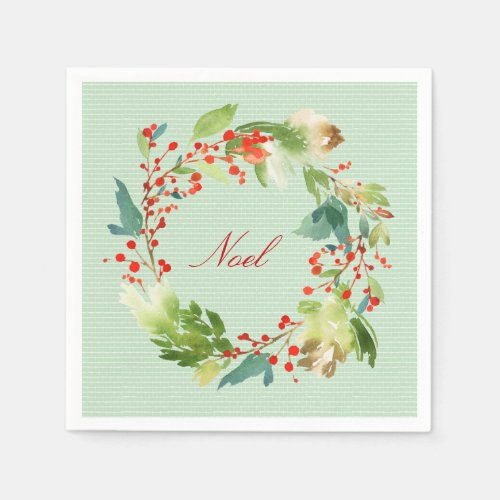 Personalized Christmas Wreath Watercolor Napkin
